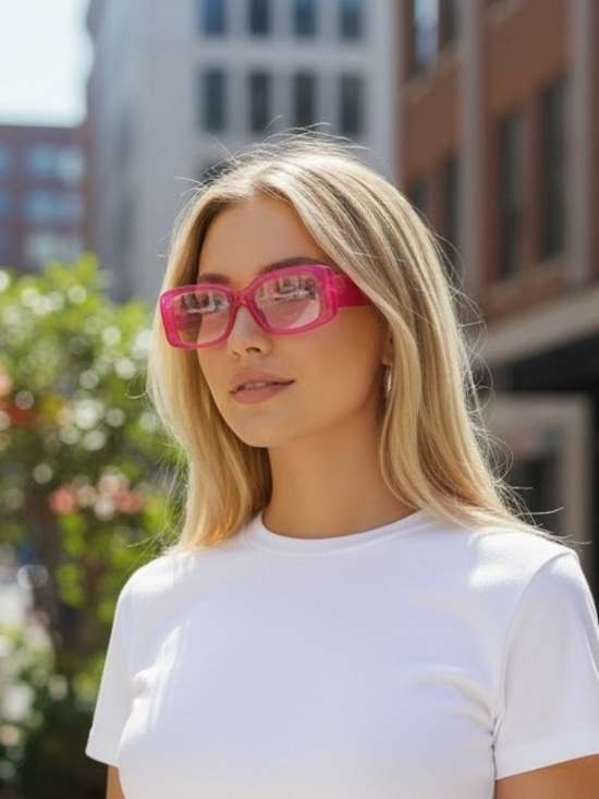 •Obsessed• Hot Pink Blue Light Glasses | Y2K Square Frame Fashion Eyewear - Picture 3 of 3